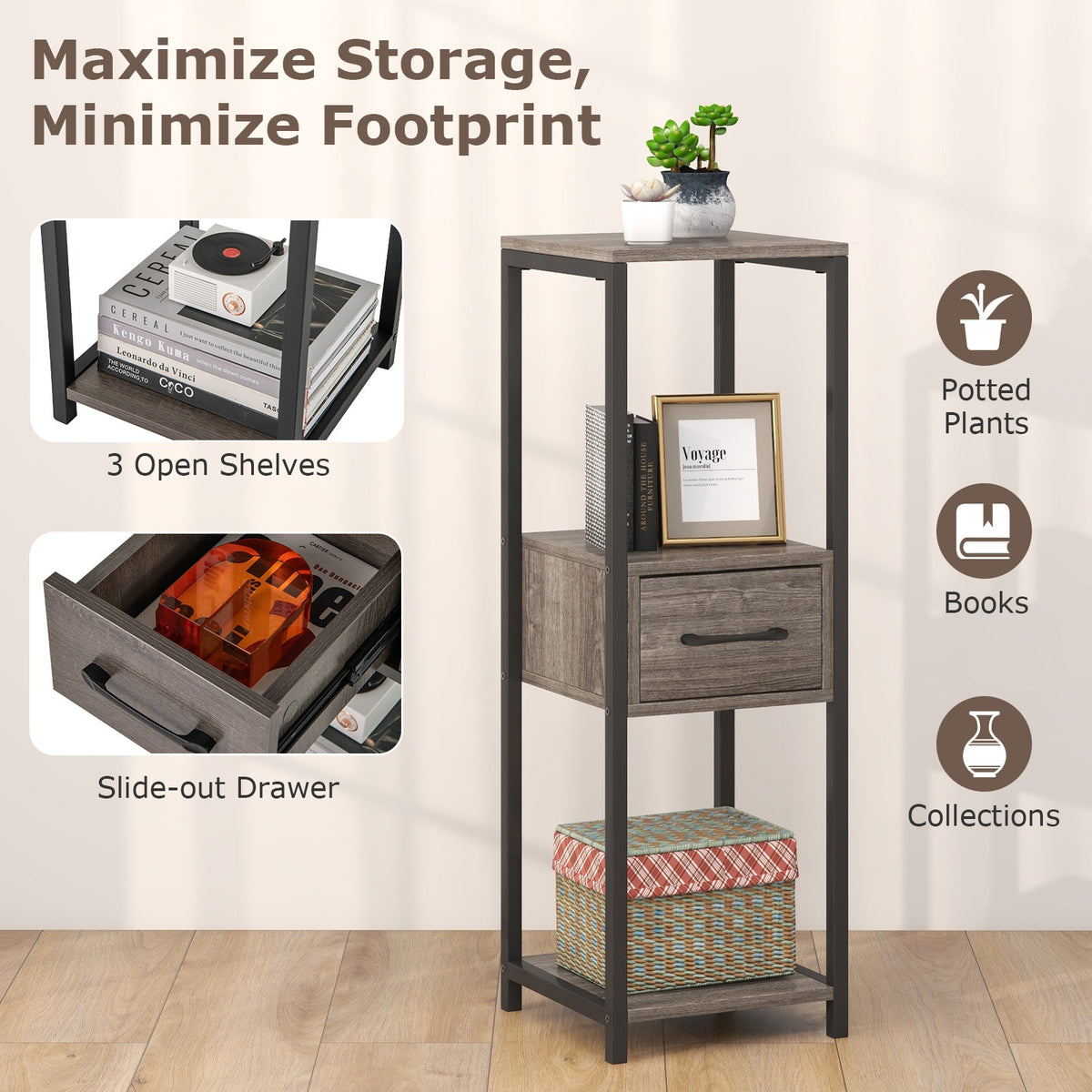 2-Pack 3-Tier Metal Plant Stand with Drawer