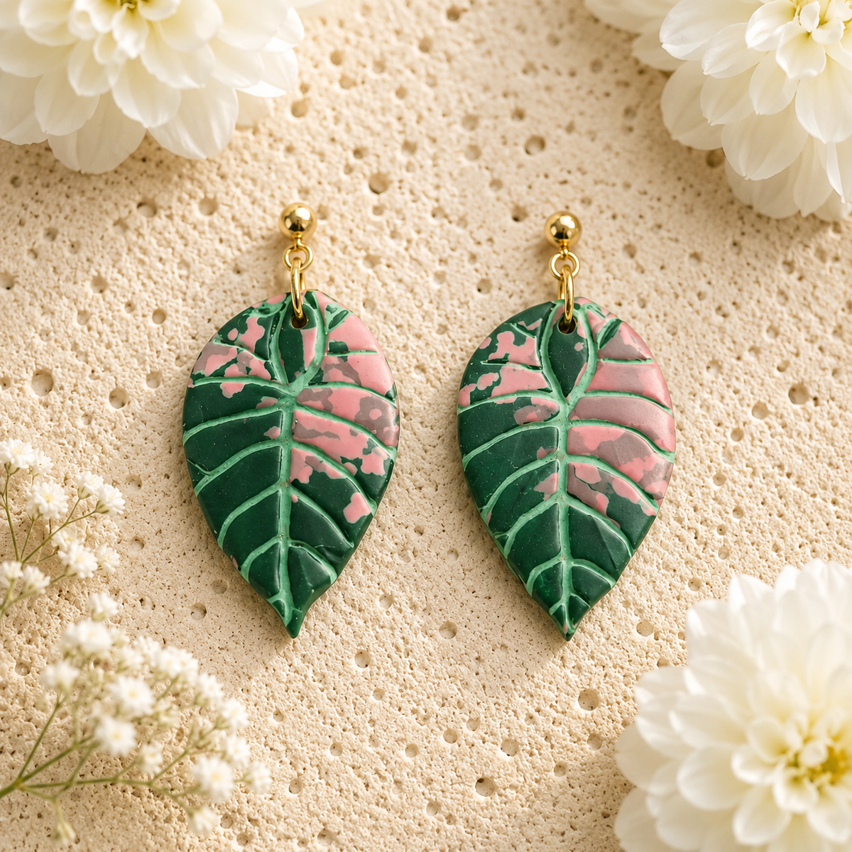 Alocasia Watsonia Pink Earrings