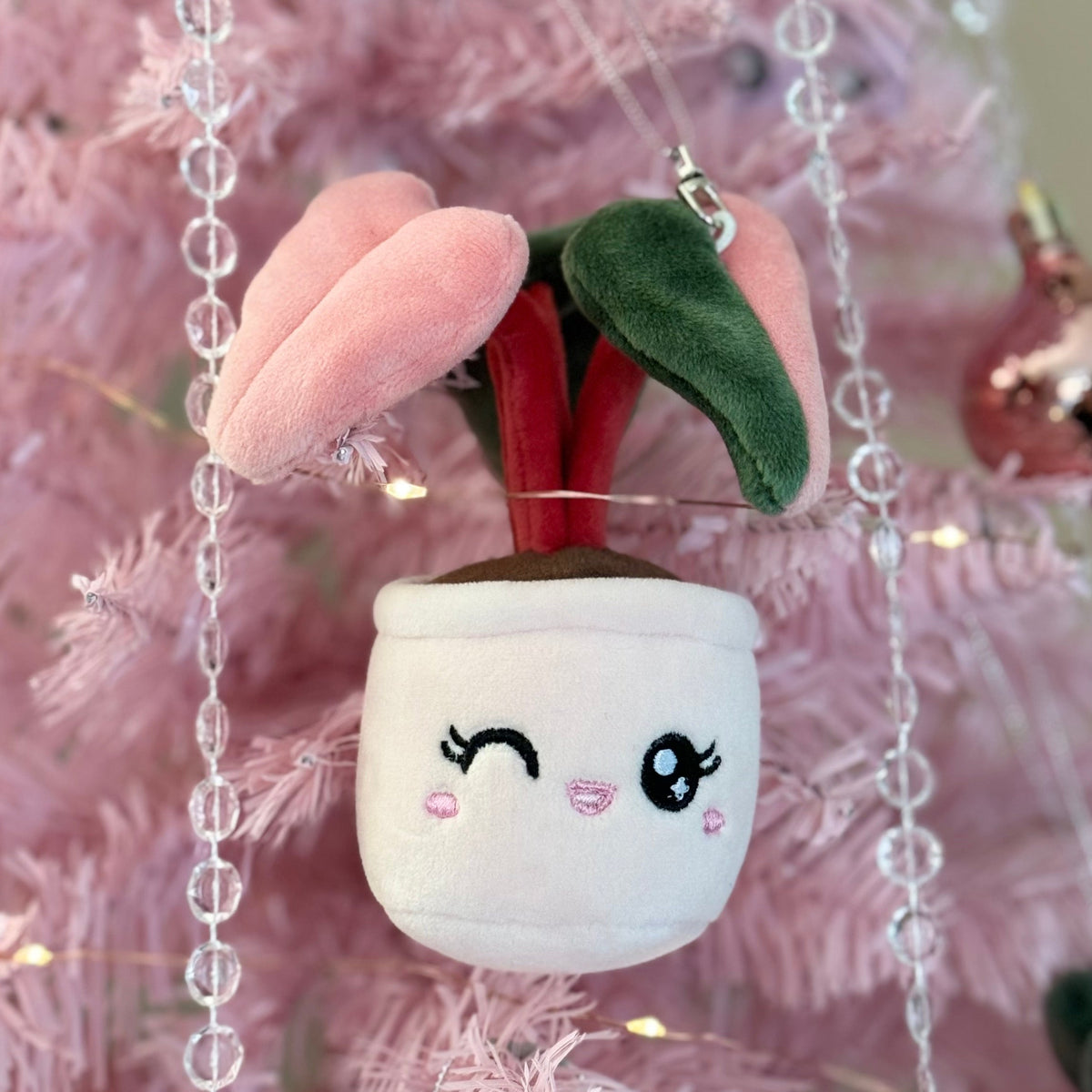 Pink Princess Philodendron Plush Keychain – 5" Plant Bag Charm