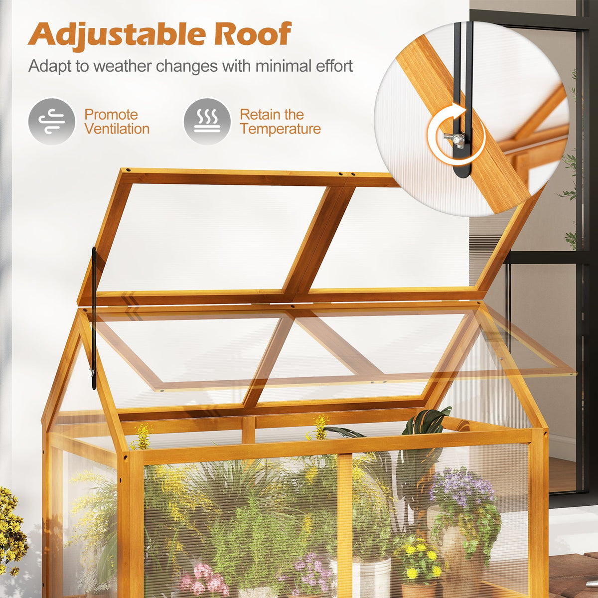 Wood Cold Frame Greenhouse with Adjustable Roof