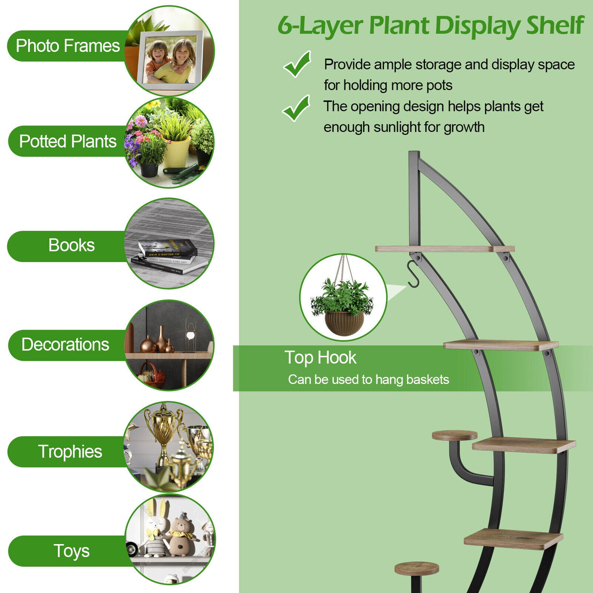 6-Tier Metal Plant Stand for 9 Pots