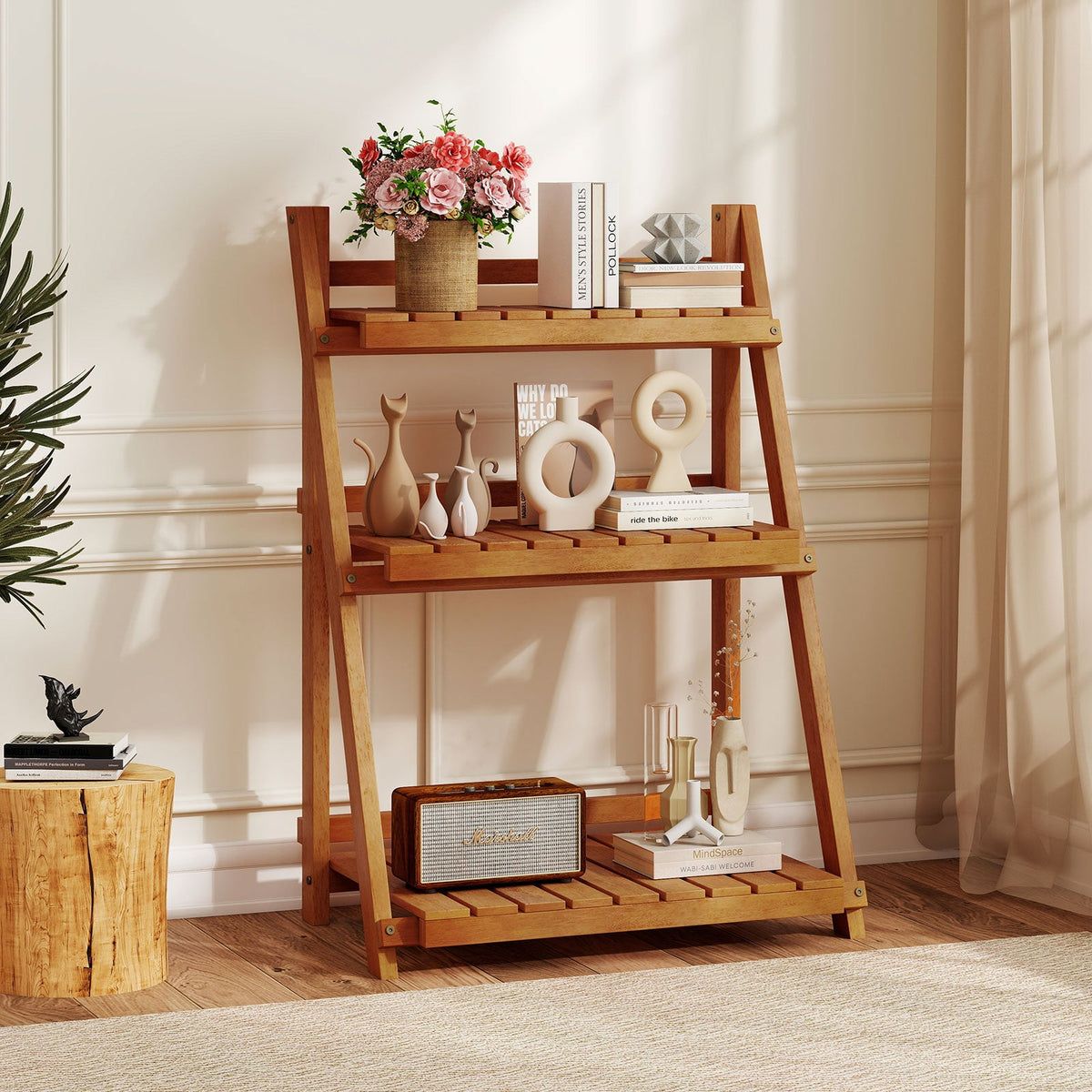 Foldable 3-Tier Solid Wood Plant Stand