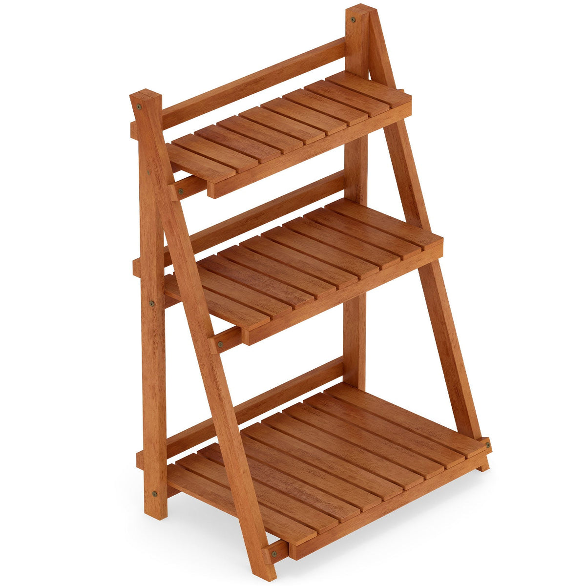 Foldable 3-Tier Solid Wood Plant Stand