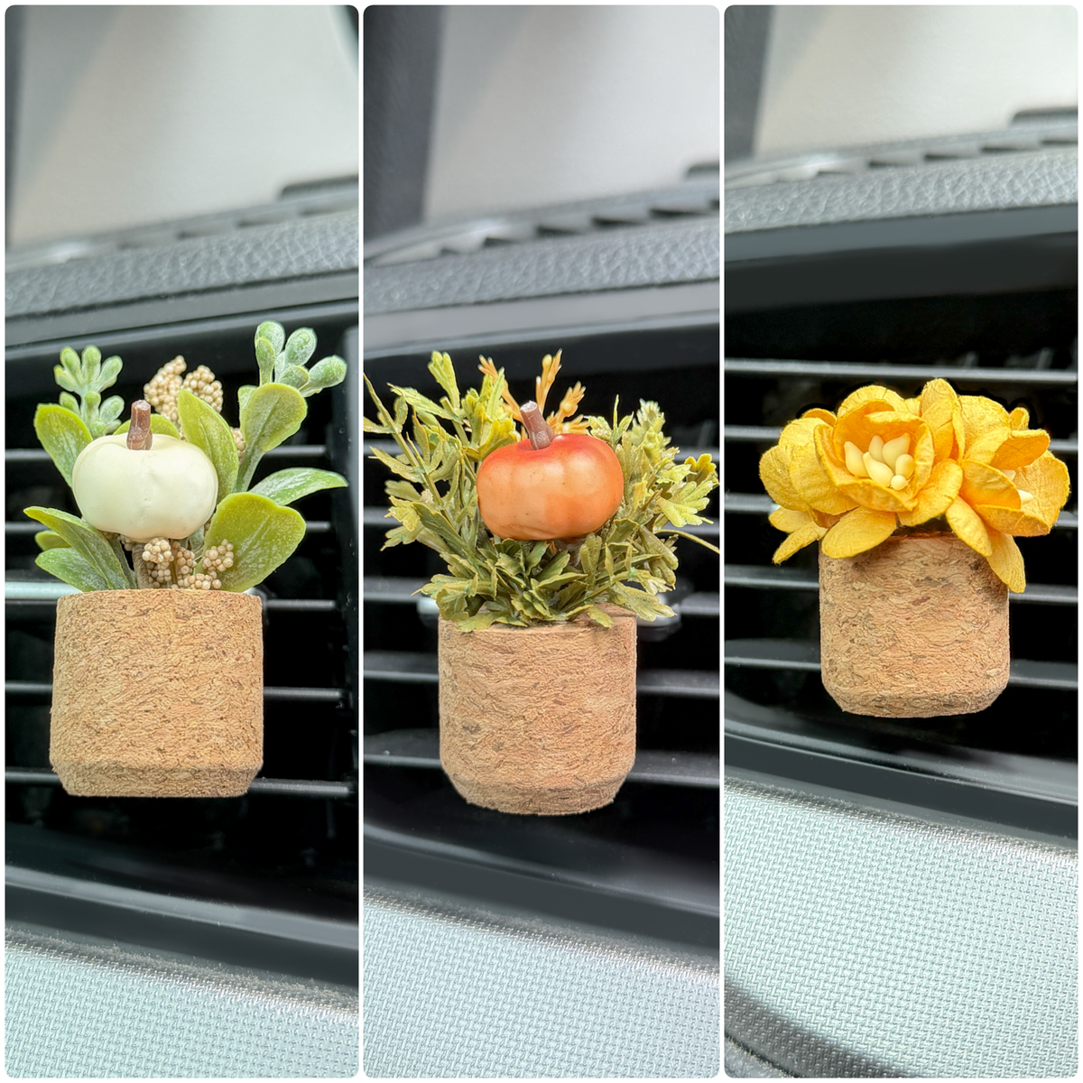 Orange pumpkin patch vent clip car diffuser in a cork pot, photo 5