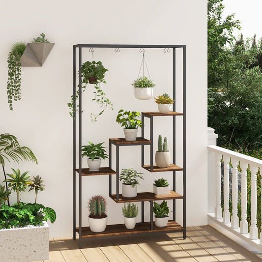 6-Tier Tall Metal Plant Stand with 10 Hooks, 71 in