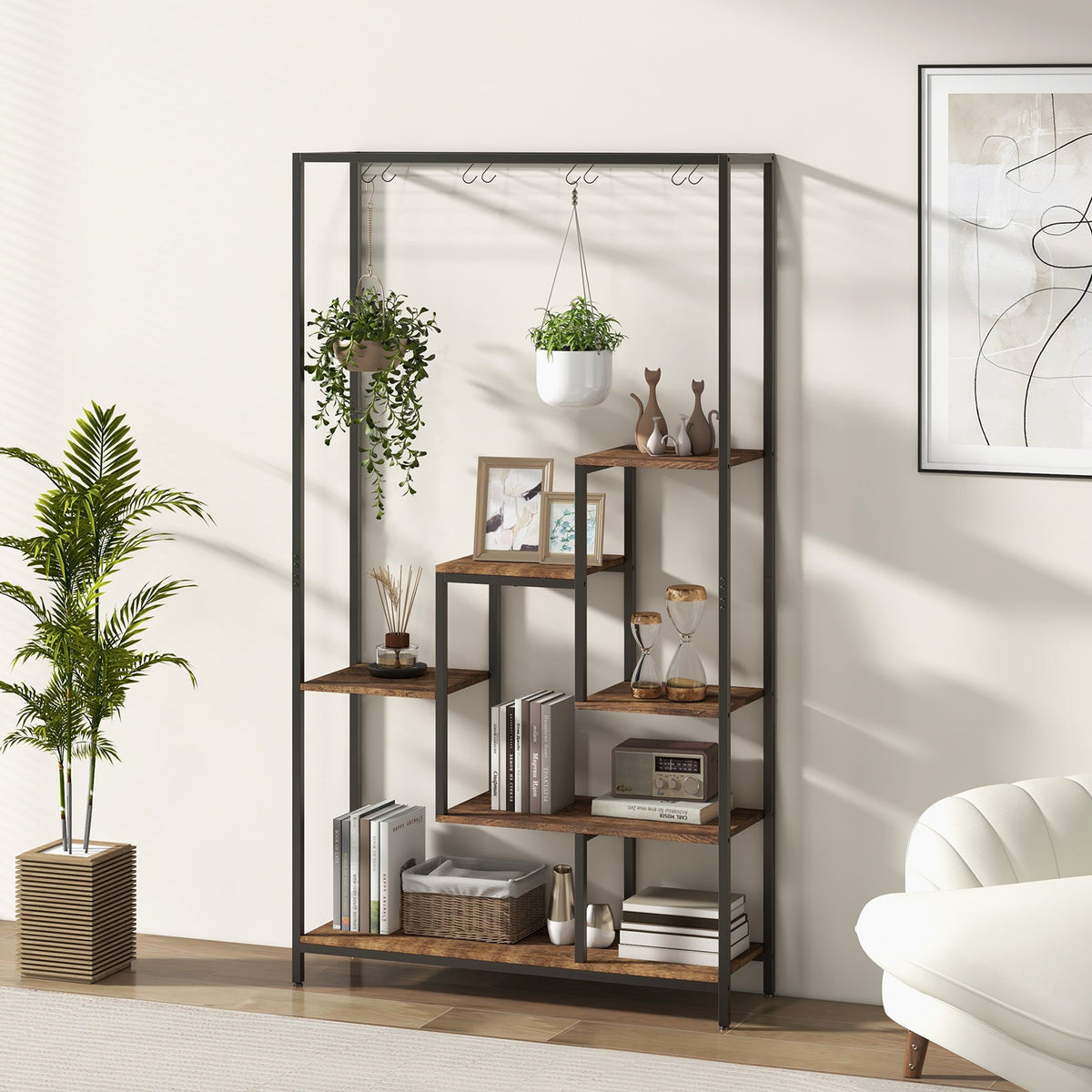 6-Tier Tall Metal Plant Stand with 10 Hooks, 71 in