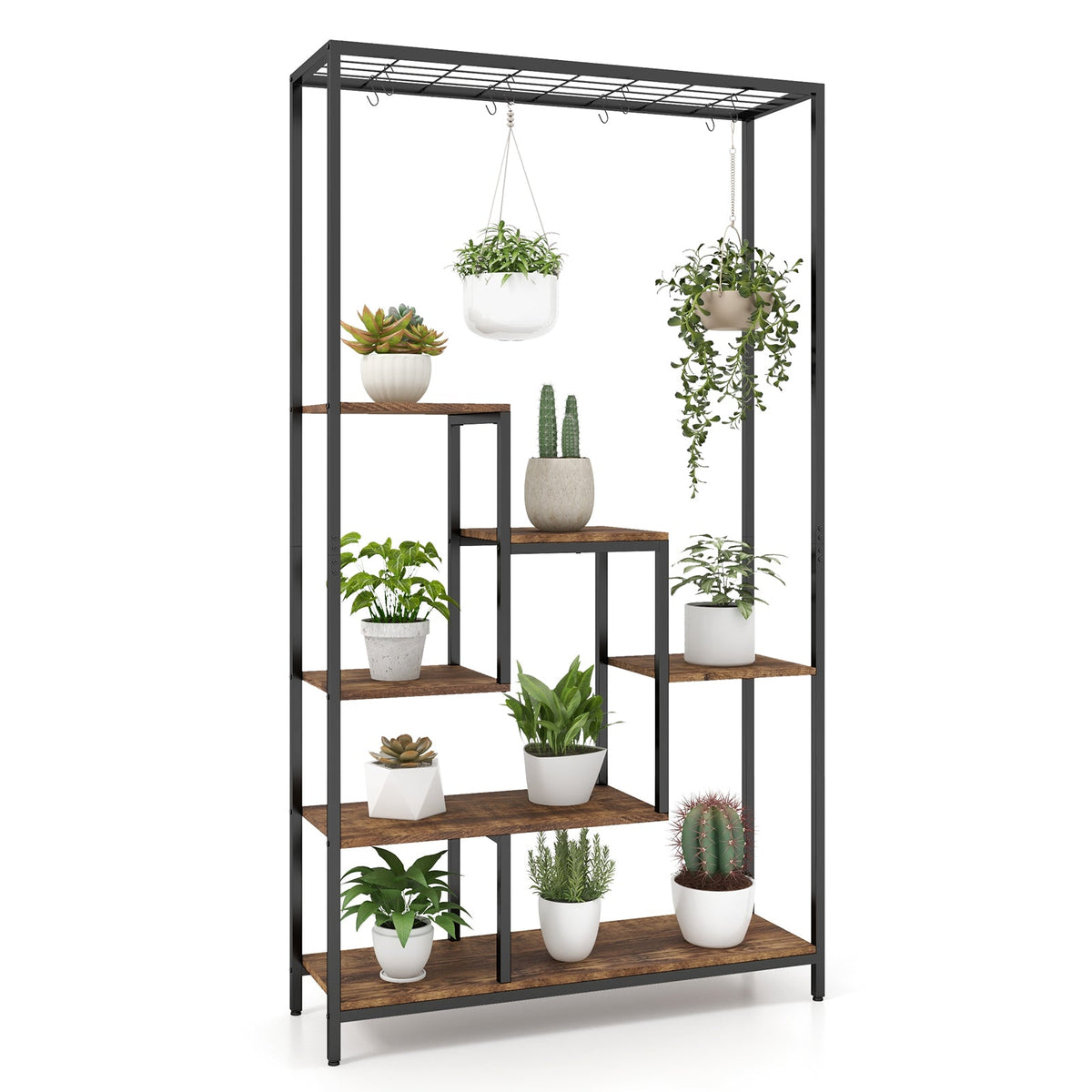 6-Tier Tall Metal Plant Stand with 10 Hooks, 71 in
