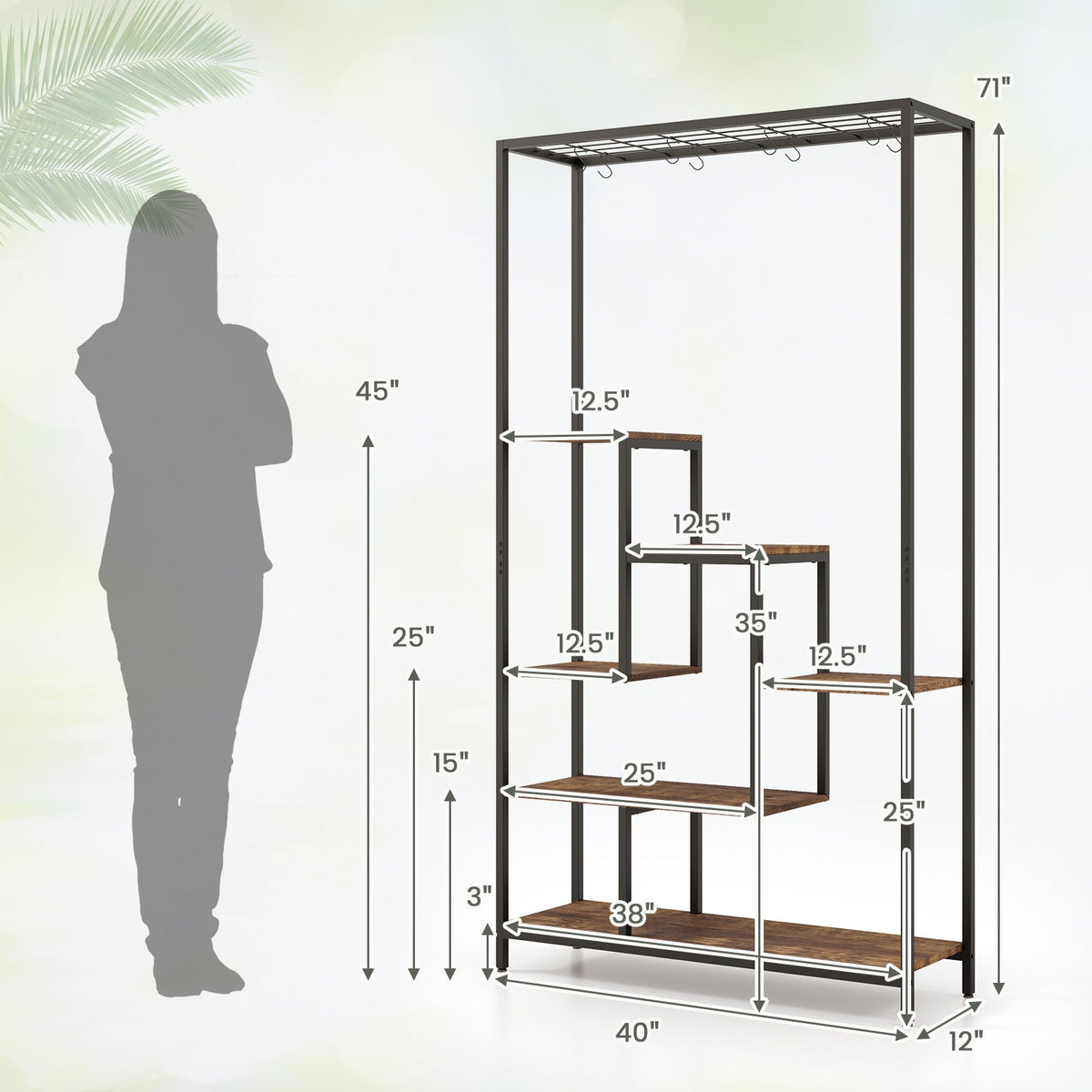 6-Tier Tall Metal Plant Stand with 10 Hooks, 71 in