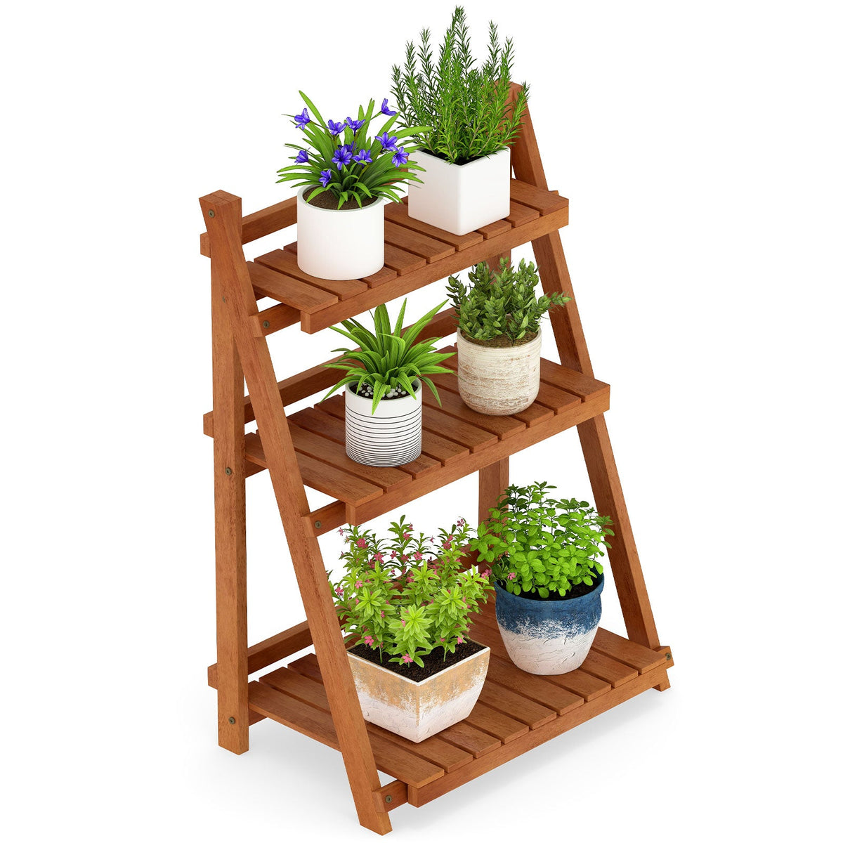 Foldable 3-Tier Solid Wood Plant Stand