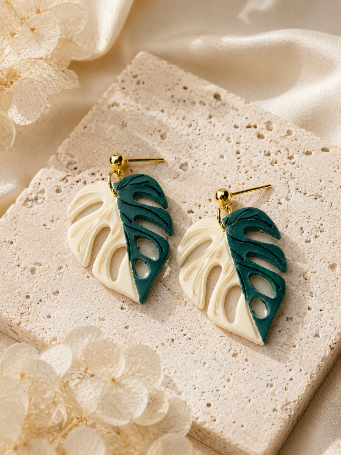 Half Moon Monstera Earrings
