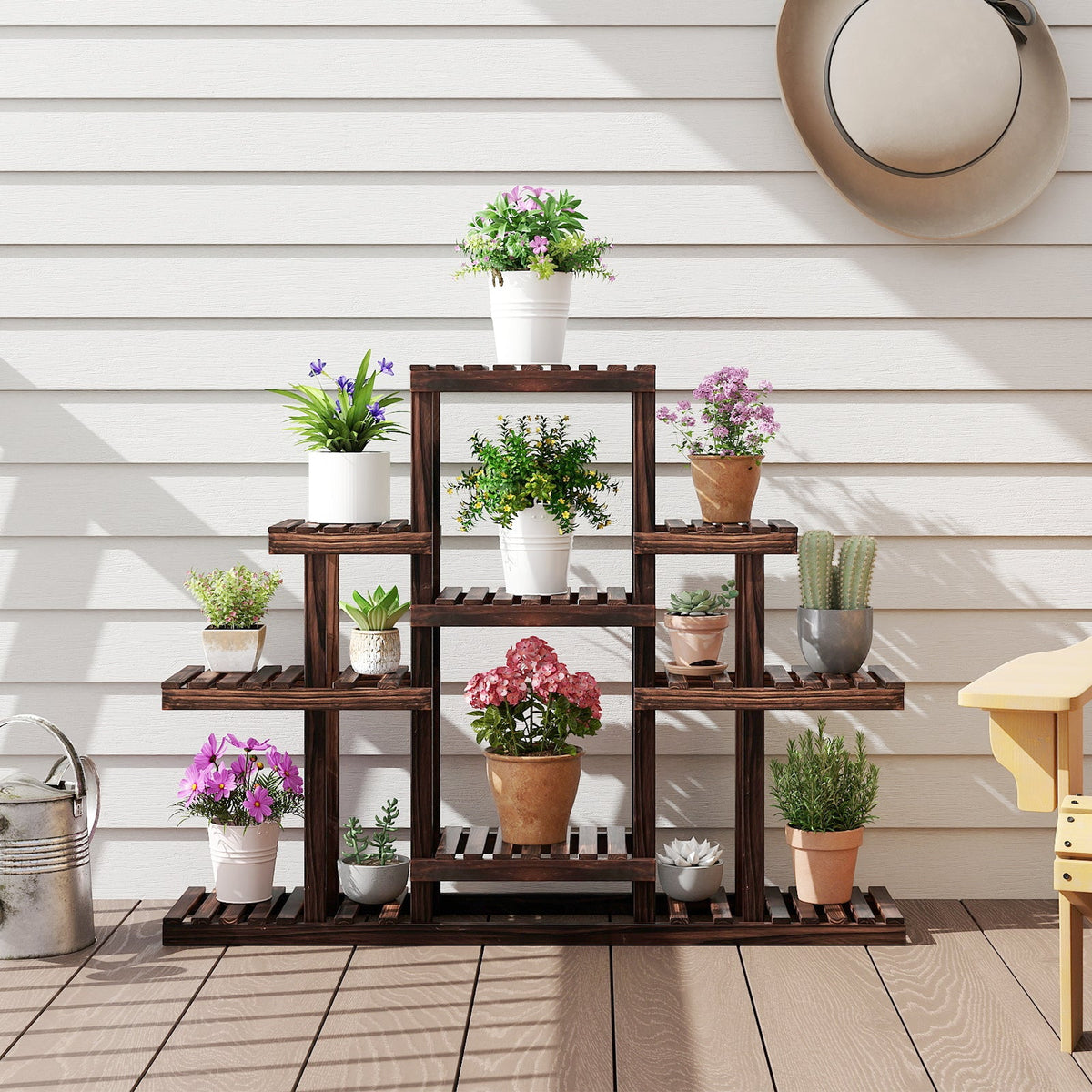 6-Tier Corner Pine Plant Stand