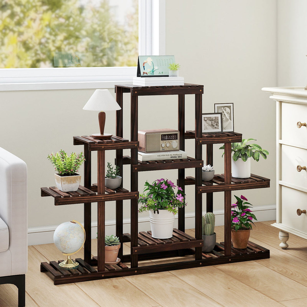 6-Tier Corner Pine Plant Stand