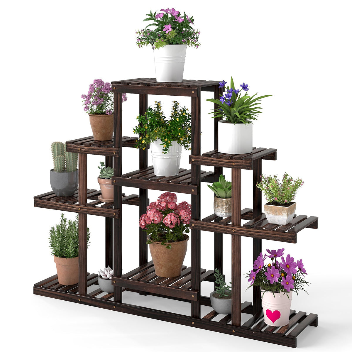 6-Tier Corner Pine Plant Stand