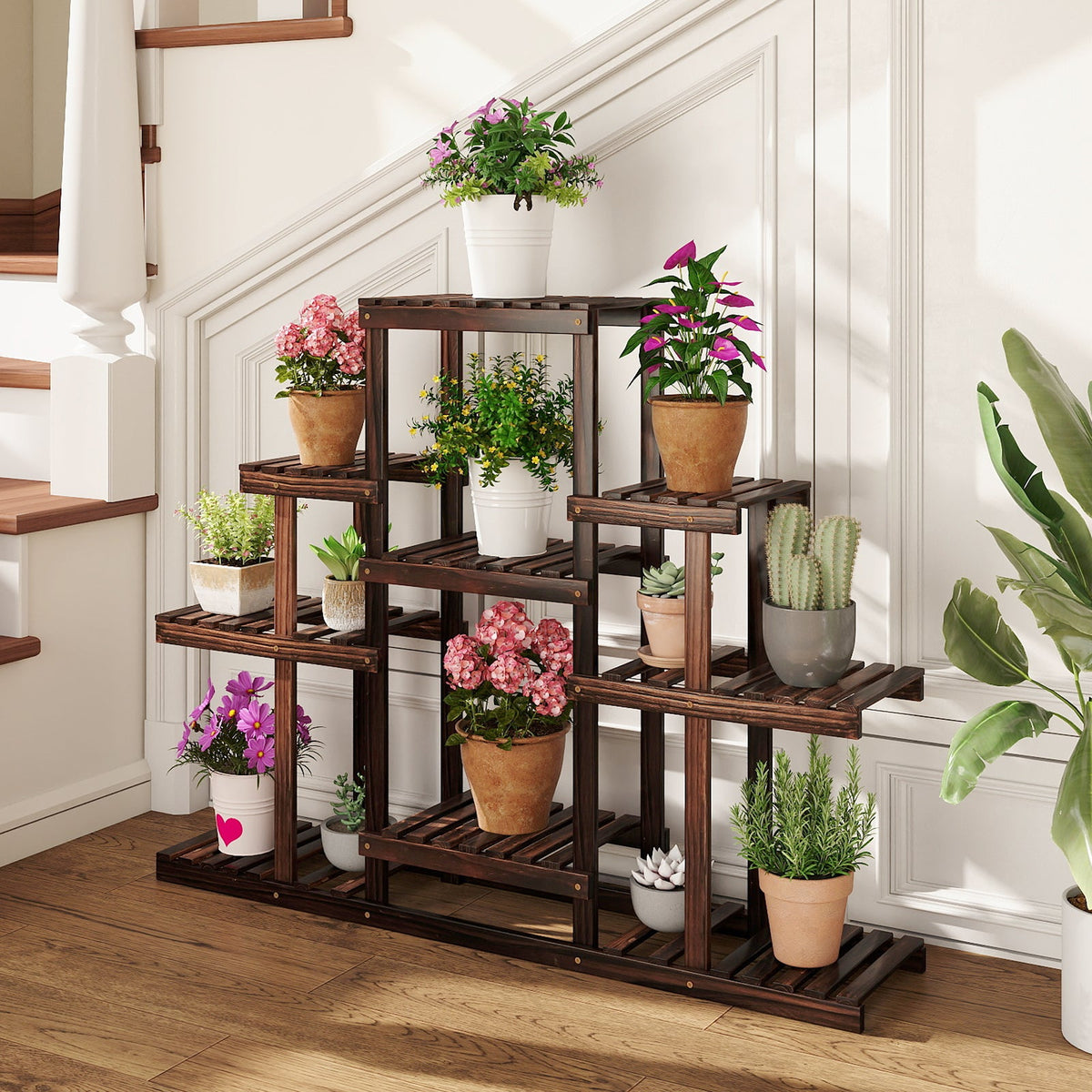 6-Tier Corner Pine Plant Stand