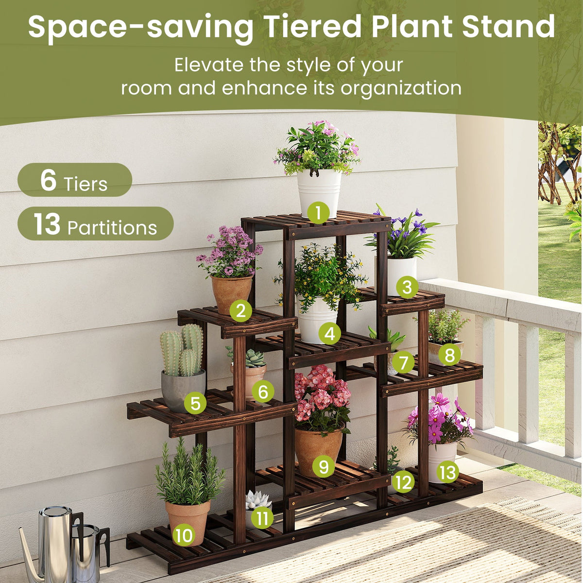 6-Tier Corner Pine Plant Stand