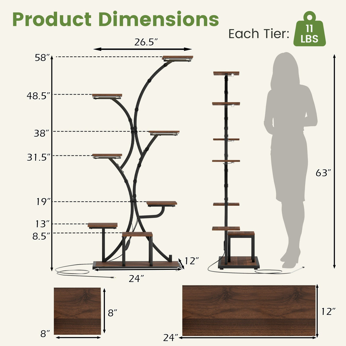 8-Tier Corner Plant Stand with Grow Lights, 58 in