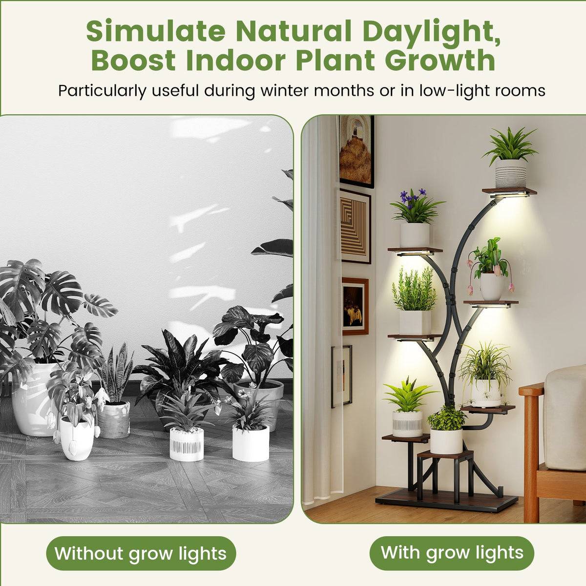 8-Tier Corner Plant Stand with Grow Lights, 58 in