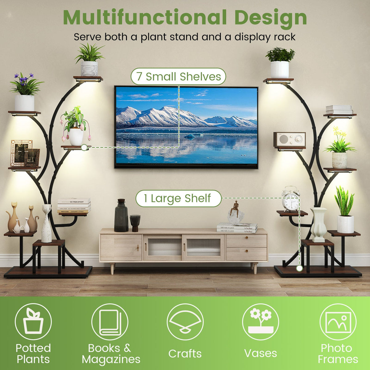 8-Tier Corner Plant Stand with Grow Lights, 58 in