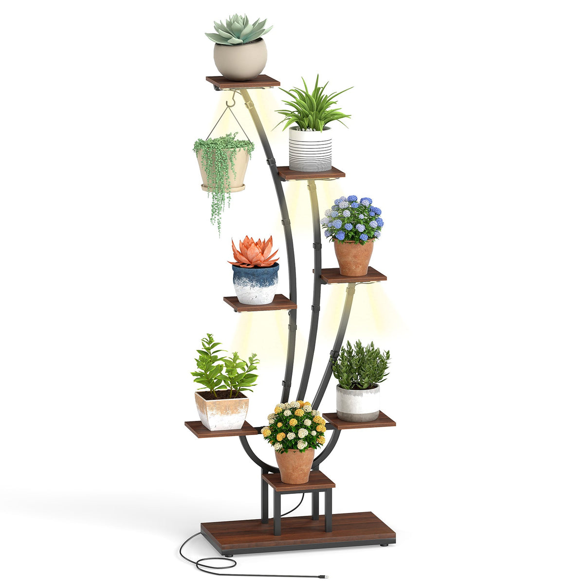 Tall 8-Tier Corner Plant Stand with Grow Lights