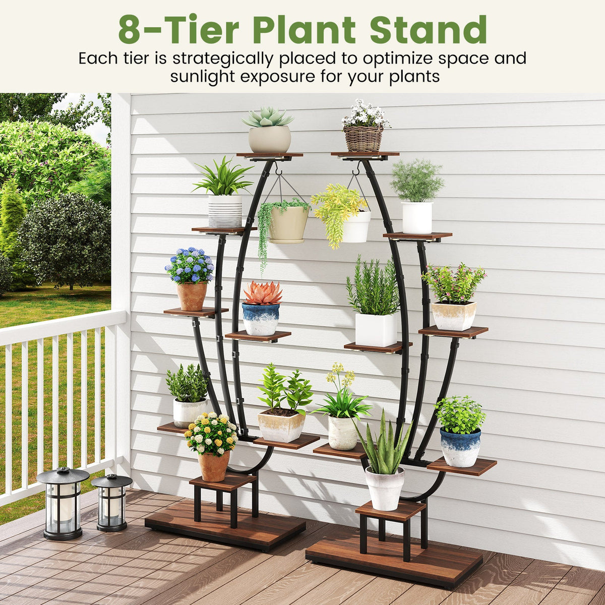 Tall 8-Tier Corner Plant Stand with Grow Lights