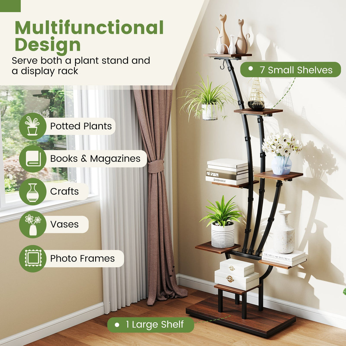 Tall 8-Tier Corner Plant Stand with Grow Lights