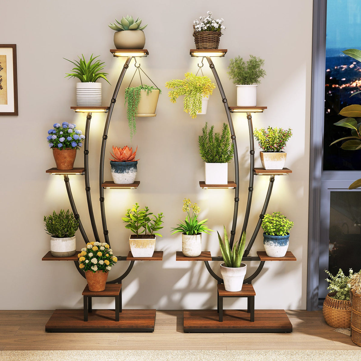 Tall 8-Tier Corner Plant Stand with Grow Lights
