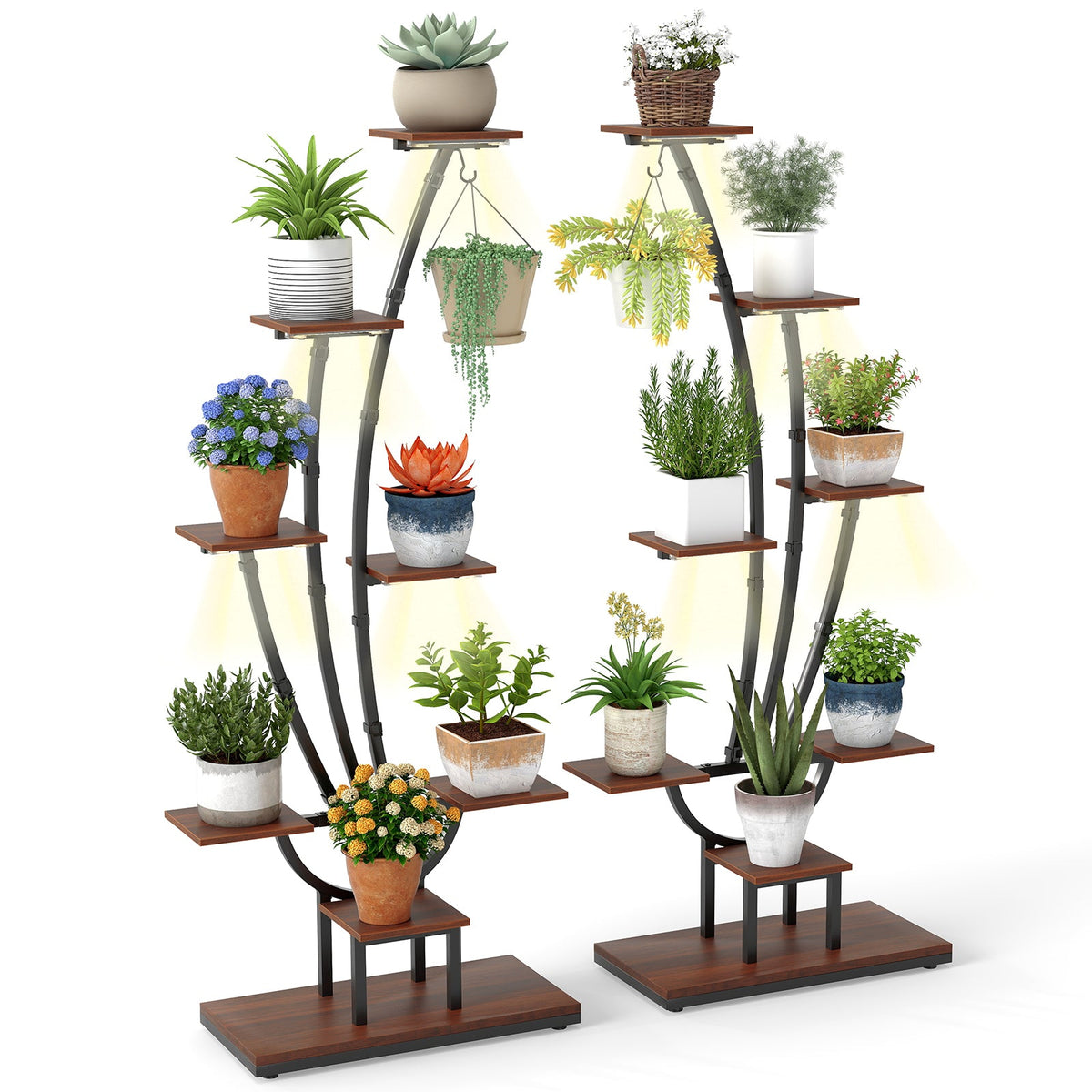 Tall 8-Tier Corner Plant Stand with Grow Lights