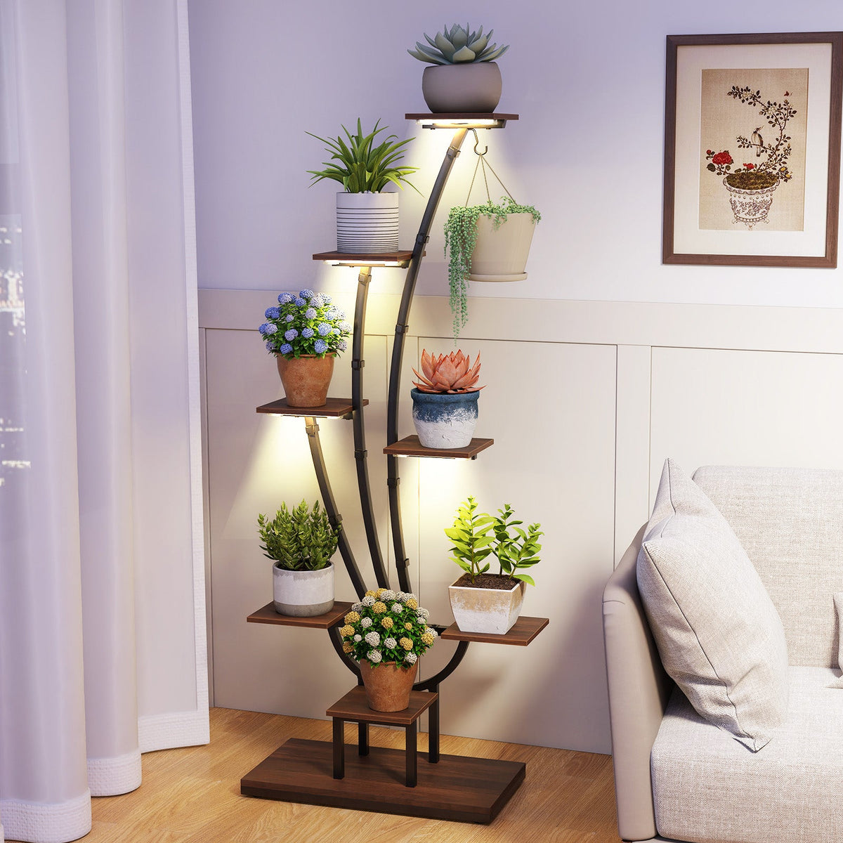 Tall 8-Tier Corner Plant Stand with Grow Lights