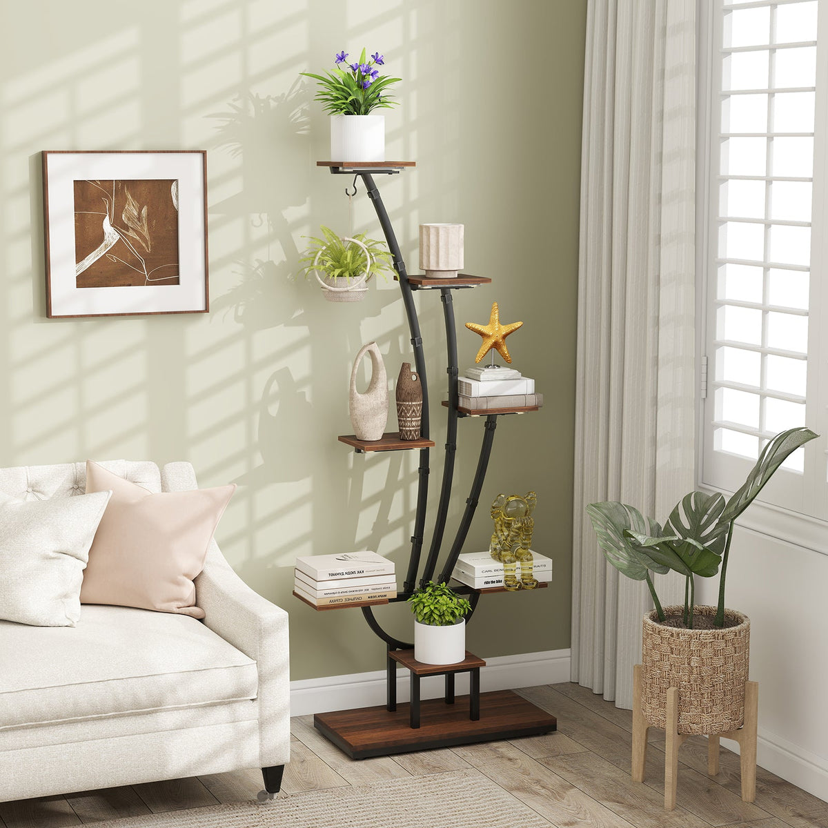 Tall 8-Tier Corner Plant Stand with Grow Lights