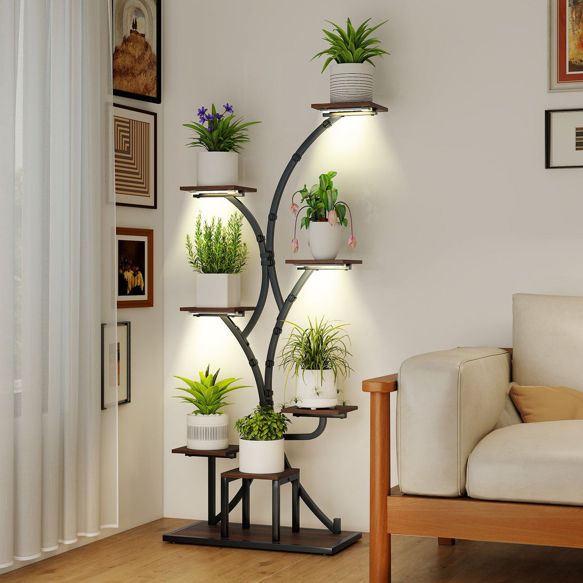 8-Tier Corner Plant Stand with Grow Lights, 58 in