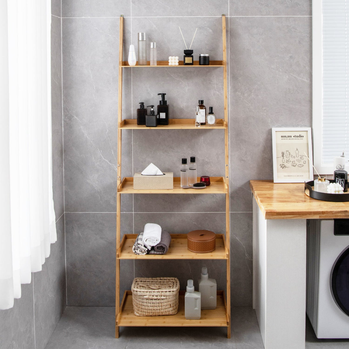 5-Tier Bamboo Ladder Plant Shelf