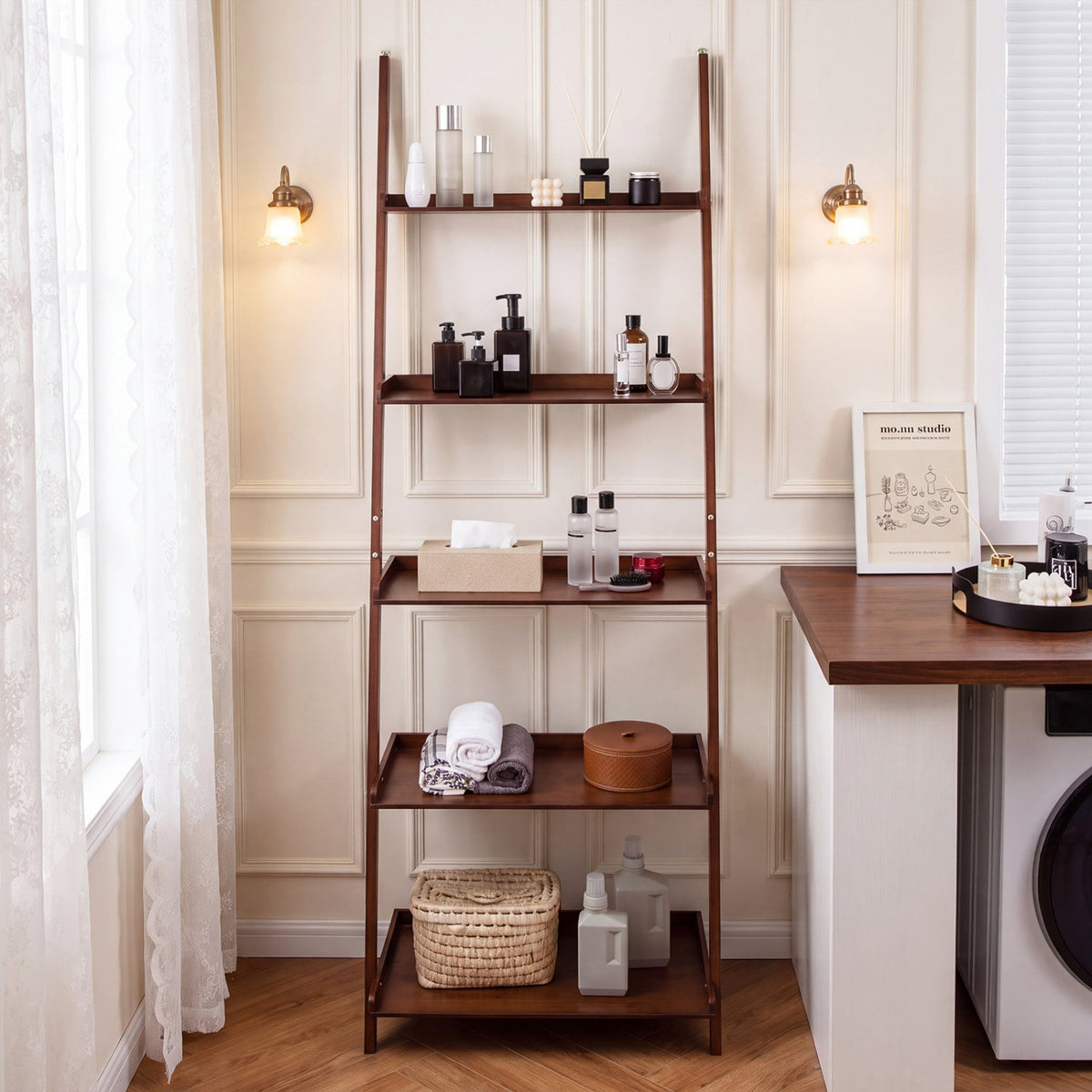 5-Tier Bamboo Ladder Plant Shelf