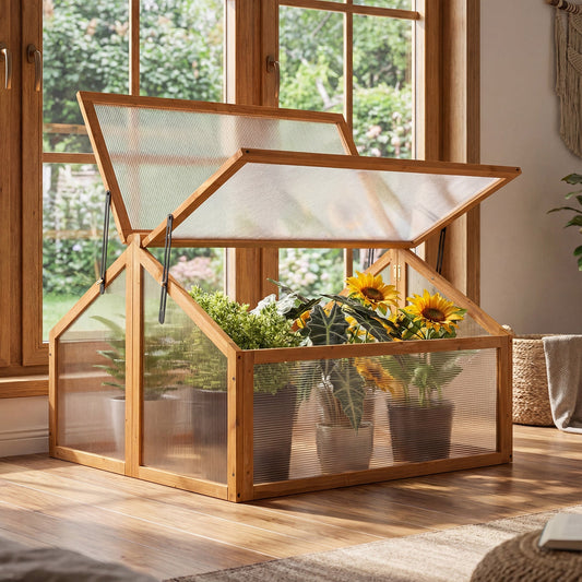 Wood Cold Frame Greenhouse with Openable Roof
