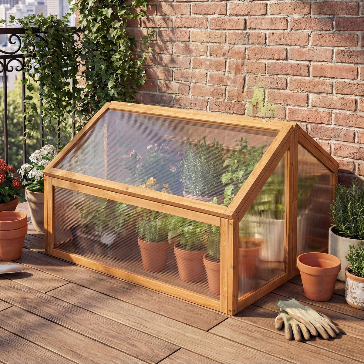 Wood Cold Frame Greenhouse with Openable Roof