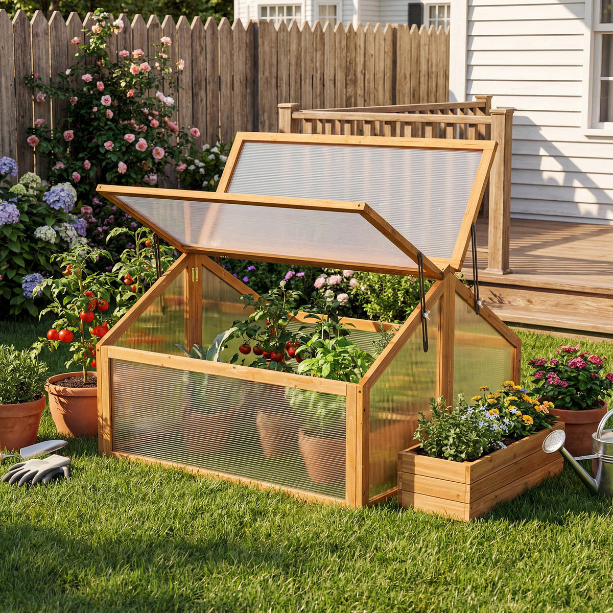 Wood Cold Frame Greenhouse with Openable Roof