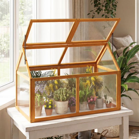 Wood Cold Frame Greenhouse with Adjustable Roof