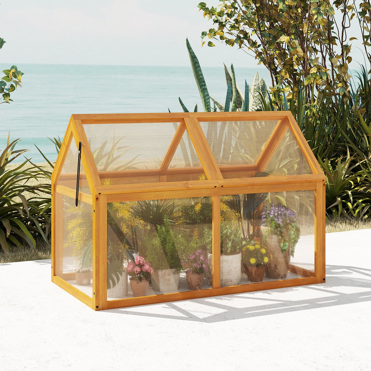 Wood Cold Frame Greenhouse with Adjustable Roof