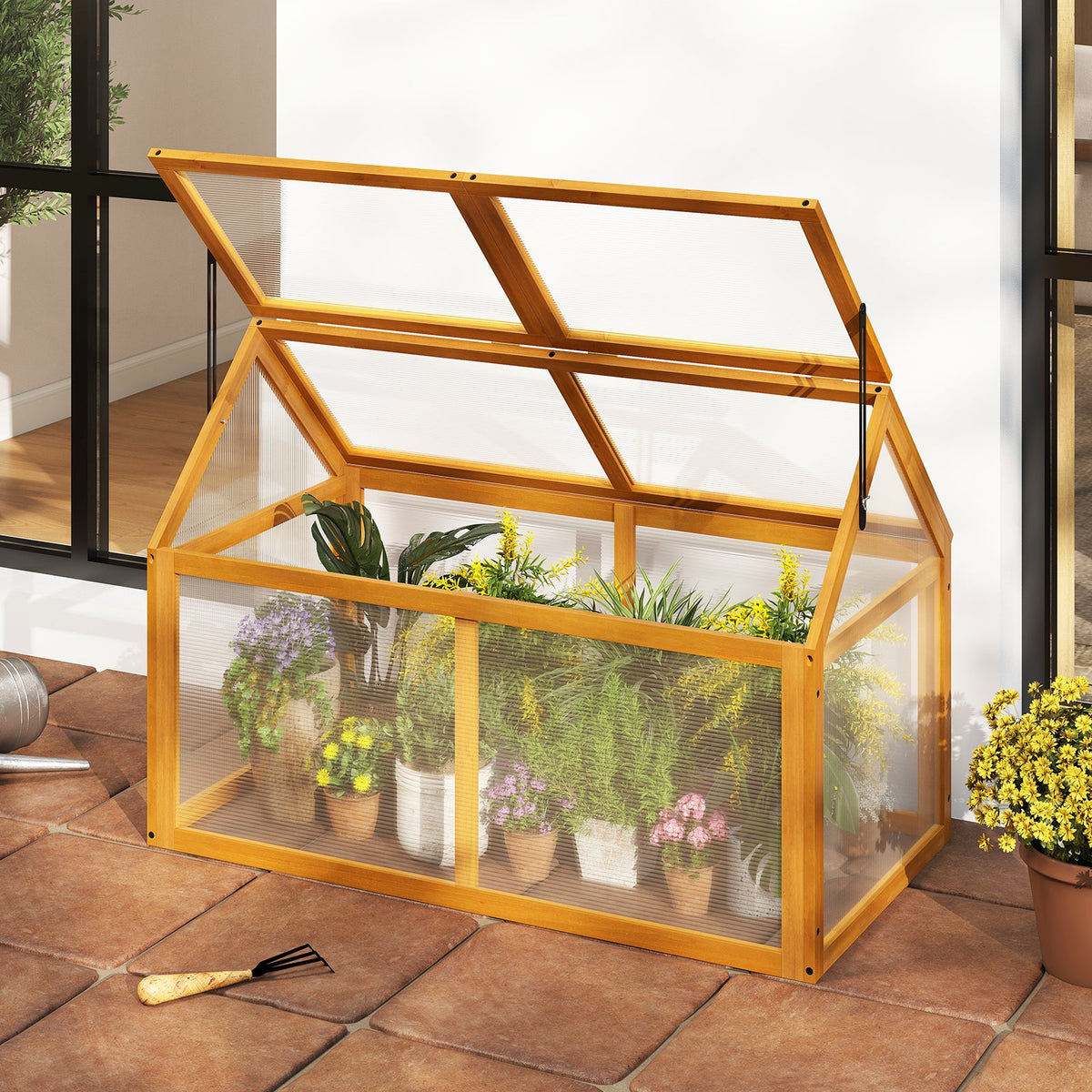 Wood Cold Frame Greenhouse with Adjustable Roof