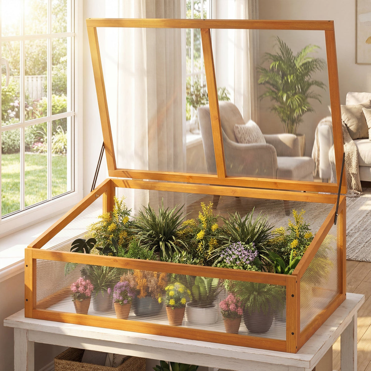 Wood Cold Frame Greenhouse with Flip-Top Roof