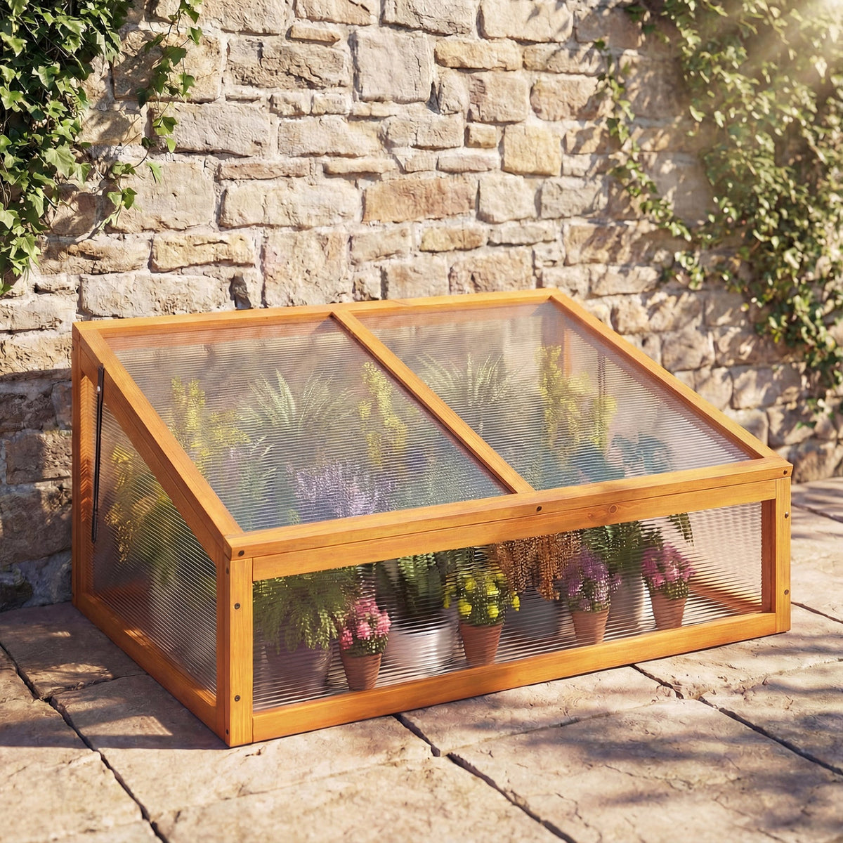 Wood Cold Frame Greenhouse with Flip-Top Roof