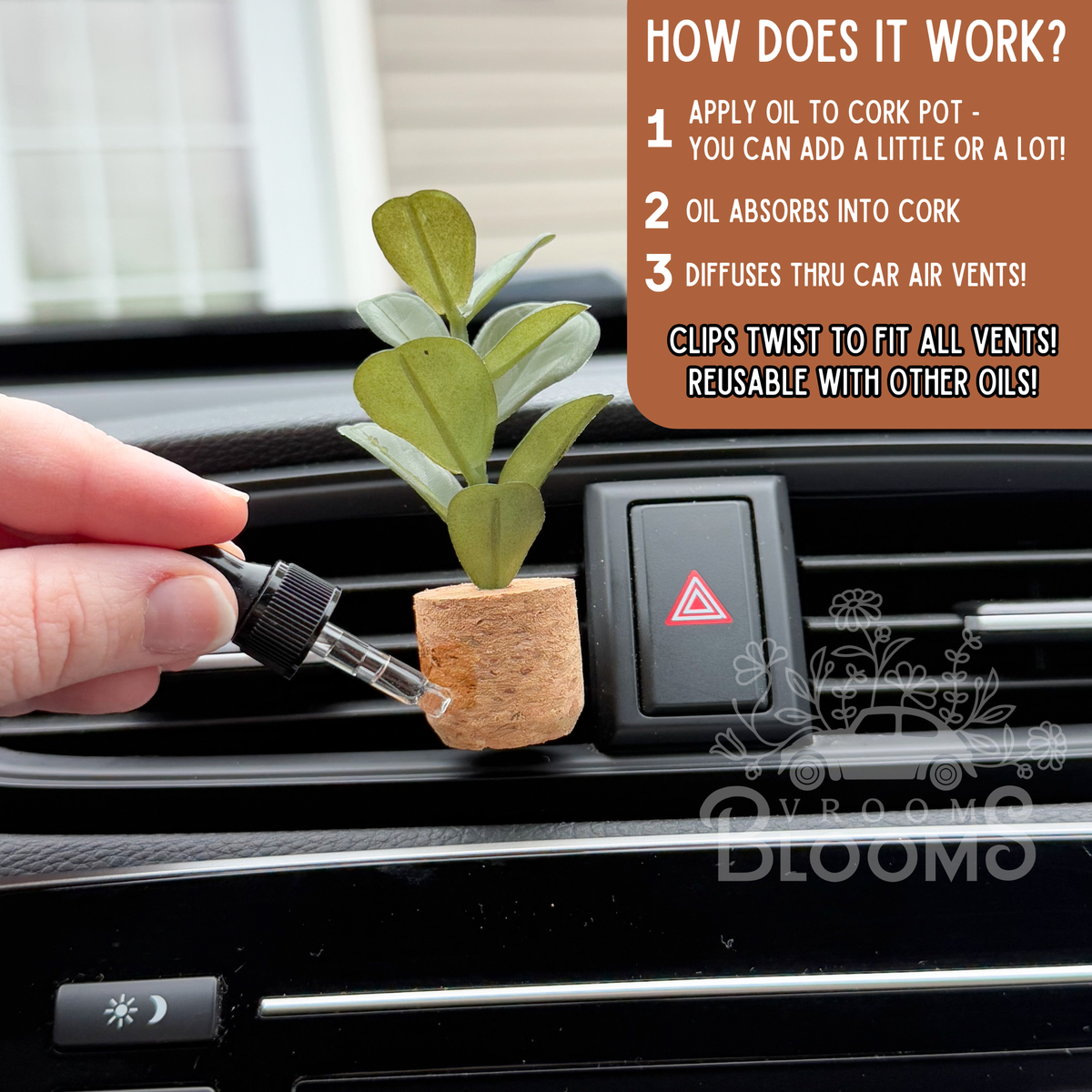 Monstera vent clip car diffuser in a cork pot, photo 7