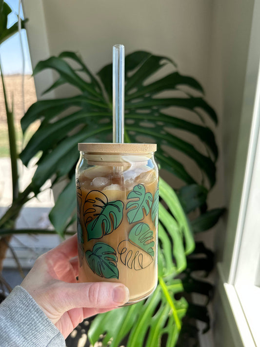 Abstract Monstera Can Glass