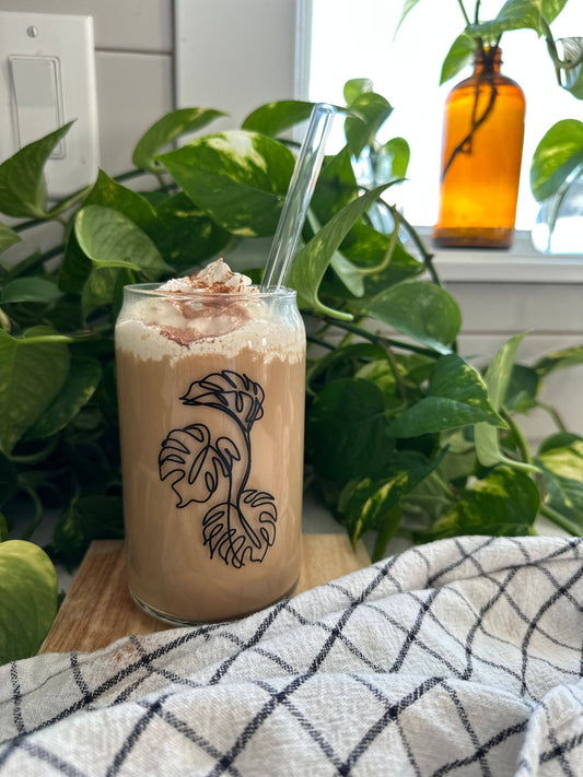 Black Monoline Monstera Ice Glass