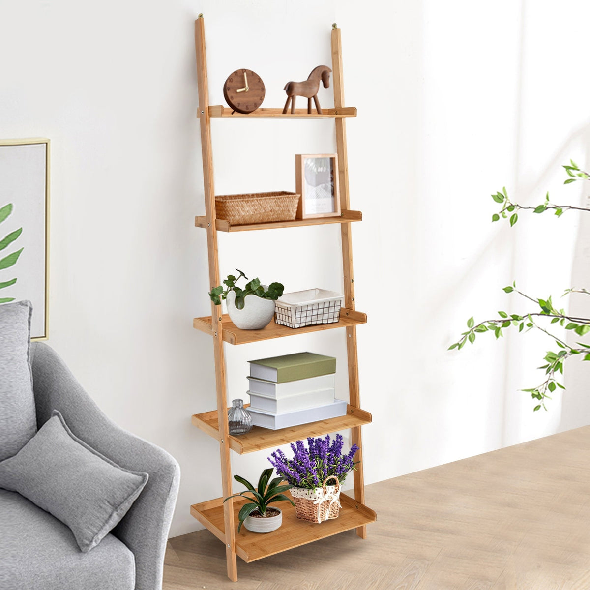 5-Tier Bamboo Ladder Plant Shelf