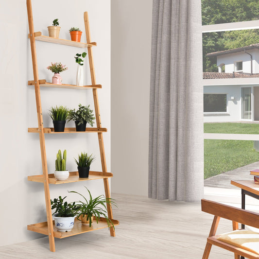 5-Tier Bamboo Ladder Plant Shelf