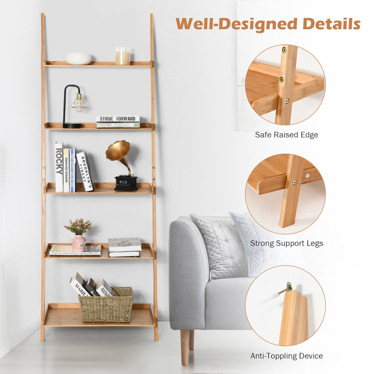 5-Tier Bamboo Ladder Plant Shelf