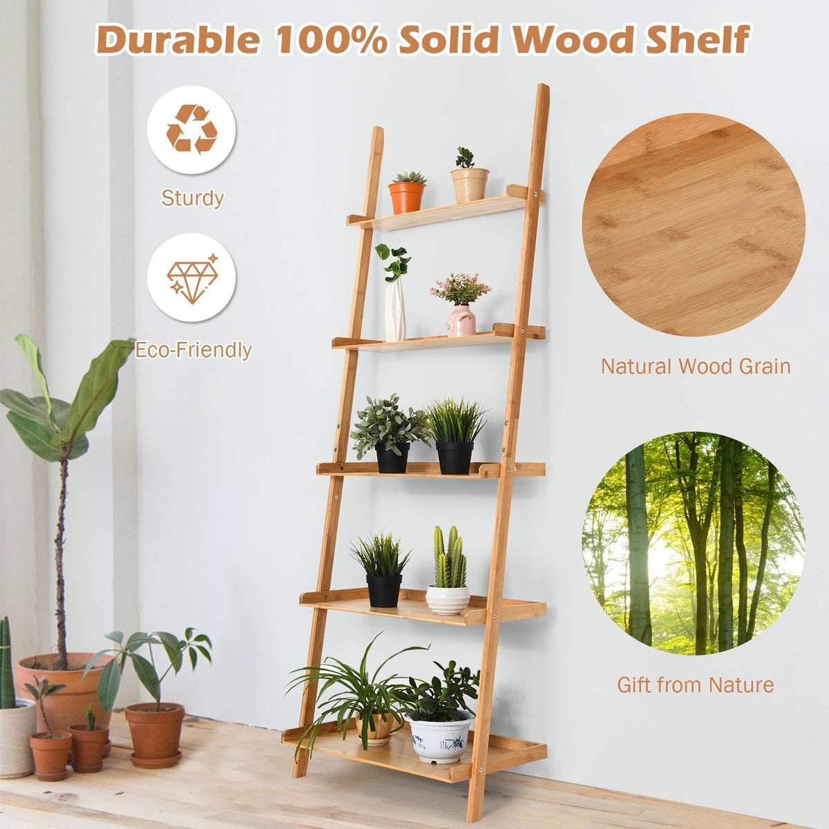 5-Tier Bamboo Ladder Plant Shelf